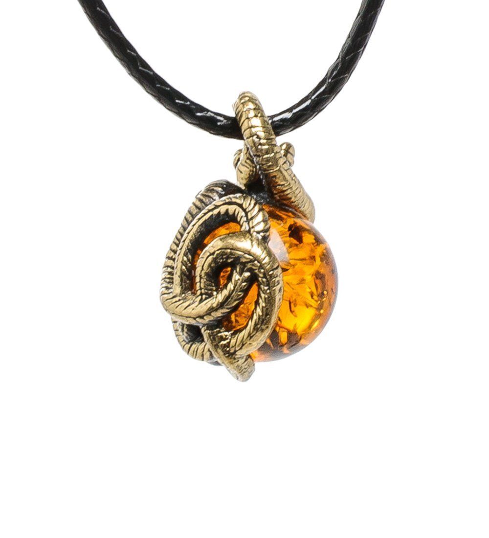 AM-1695 Подвеска «Змейка» (латунь, янтарь)