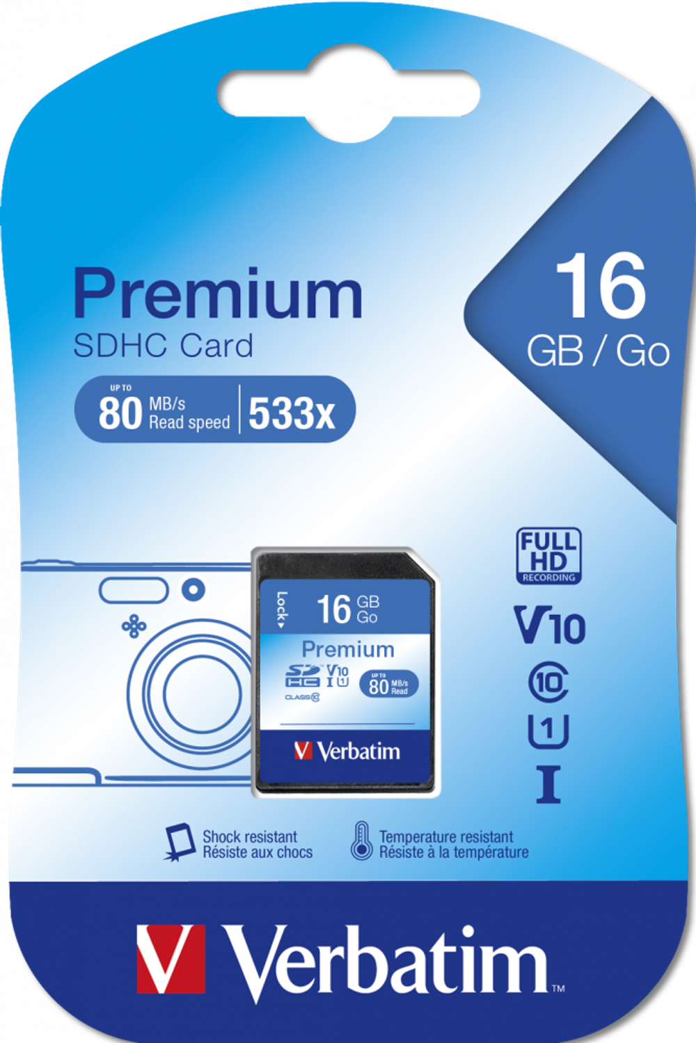 Карта памяти Verbatim 16Gb 80MB/s SDHC Premium Class 10