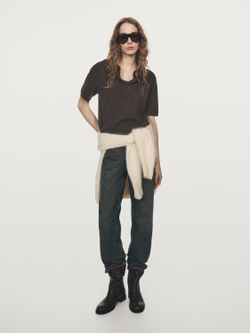 Massimo Dutti Футболка-поло из трикотажного трикотажа с короткими рукавами, шоколадно-коричневый