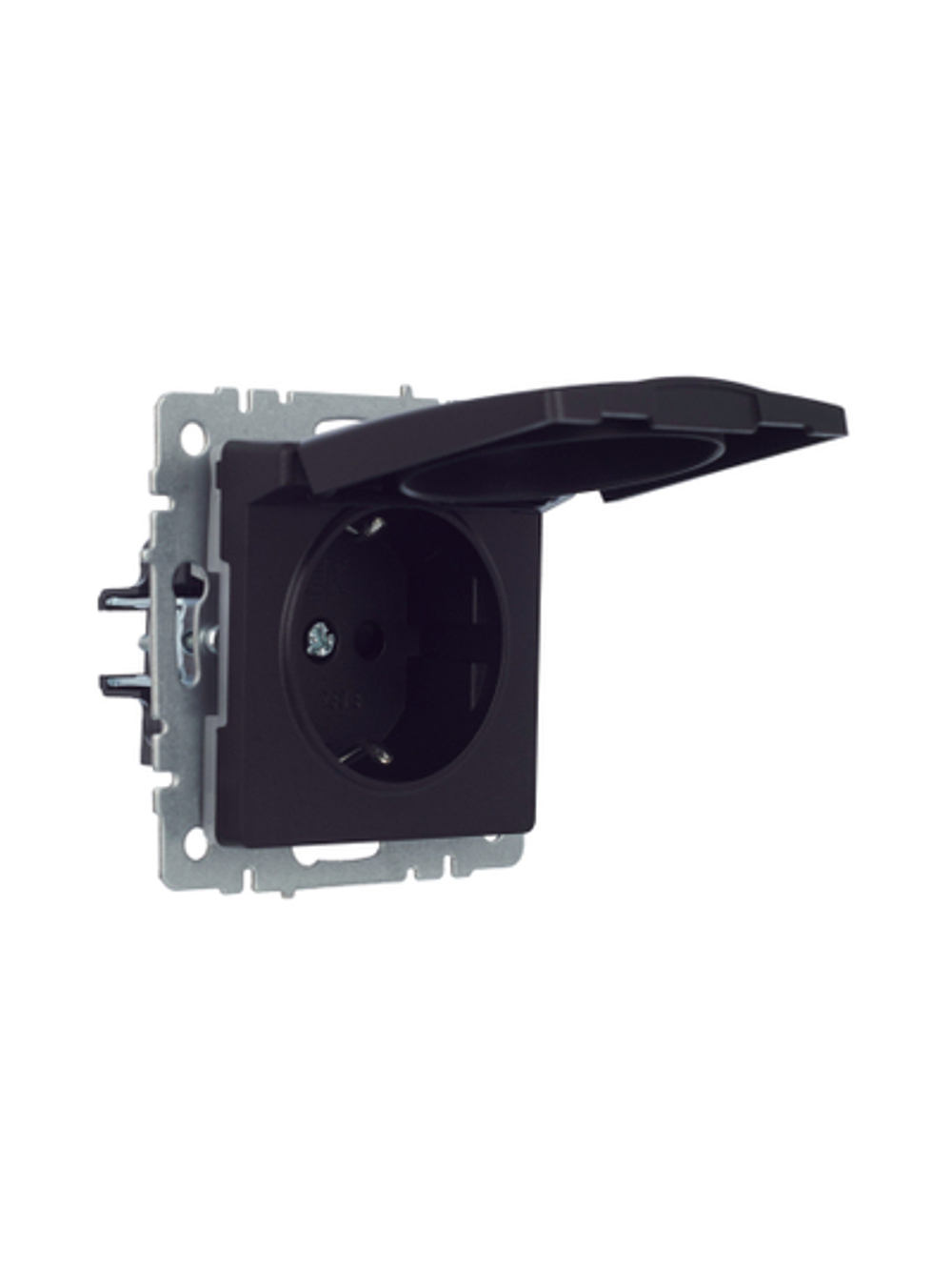 BRITE Розетка 1-местная с заземлением с защитными шторками и крышкой 16А IP44 РСбш10-3-44-БрЧ черный IEK