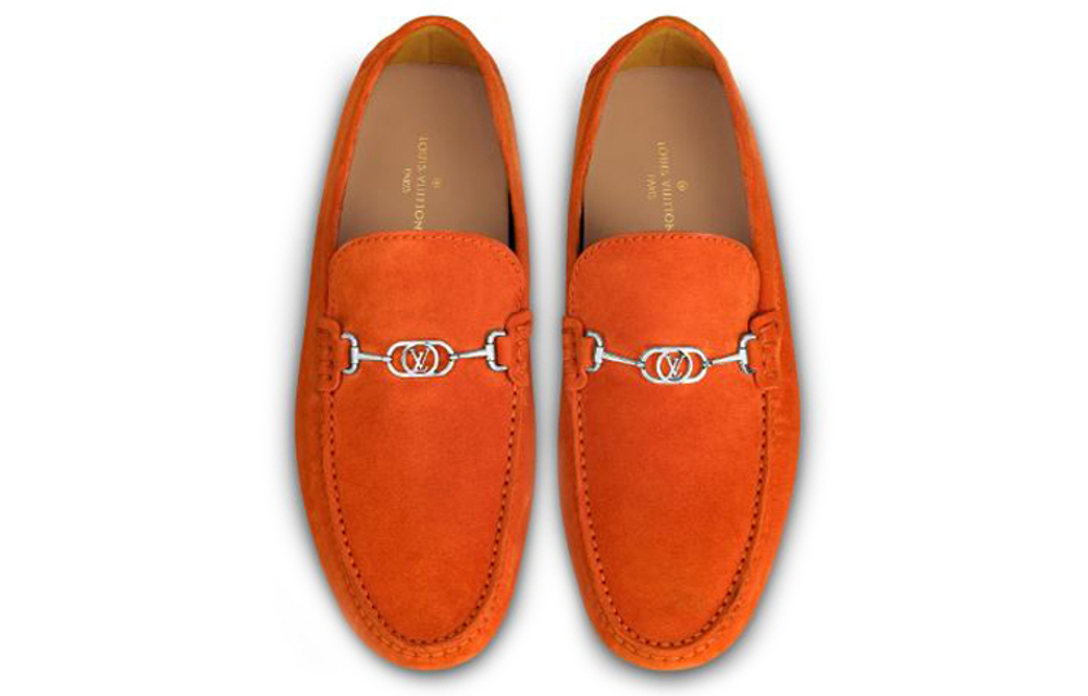 LOUIS VUITTON Porto Vecchio Top Grain Cow Leather Gommino Loafers Men"s Orange