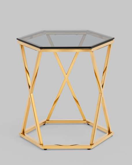 Журнальный столик Круз 48*42 стекло smoke сталь золото
