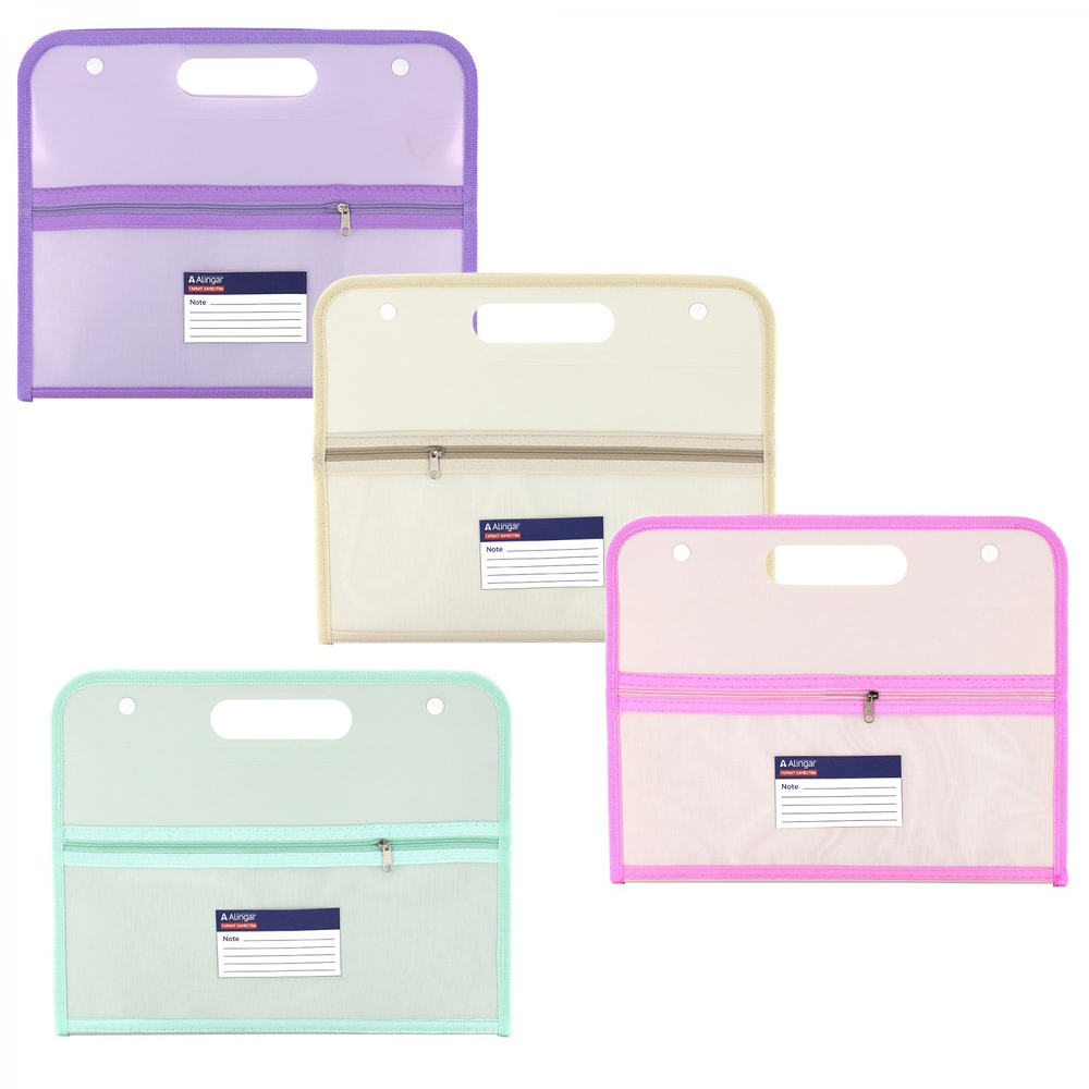 Папка-картотека с ручками Alingar, A4, 375х240 мм, горизонтальная, на кнопках, 630 мкм, 13 отделений, карман на молнии, ассорти, матовая