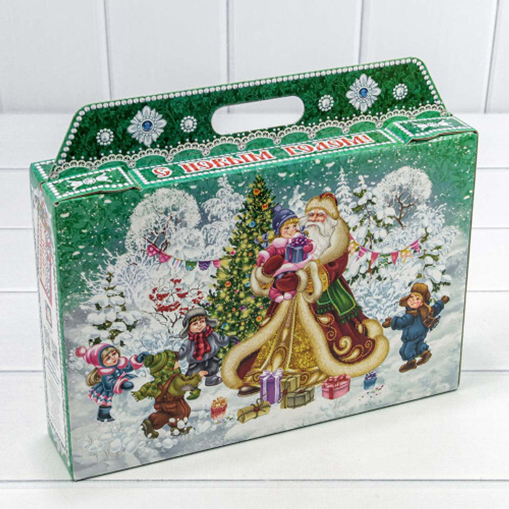 Коробка 31 х 27 х 6.5 см "Новогодний экспресс" Складная (Зеленый)