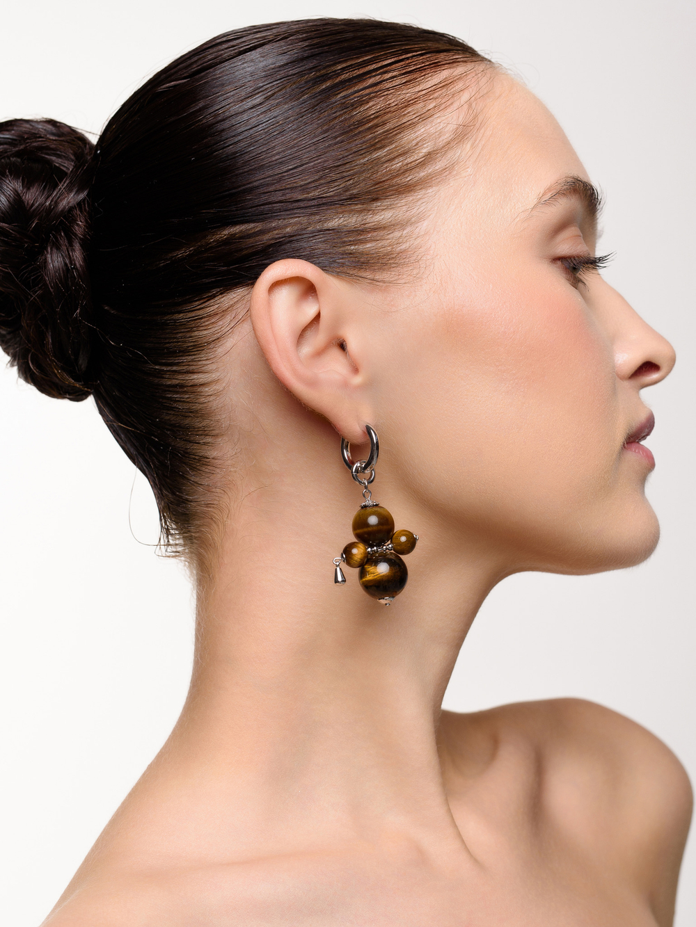 Моносерьга "Nevalyashka" тигровый глаз Silver