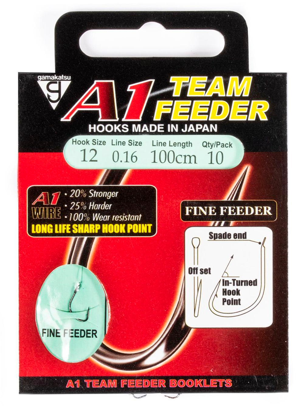 Крючки с поводком Gamakatsu Booklet A1 FINE FEEDER размер 12/0, 16мм 100см (упк.10шт.)