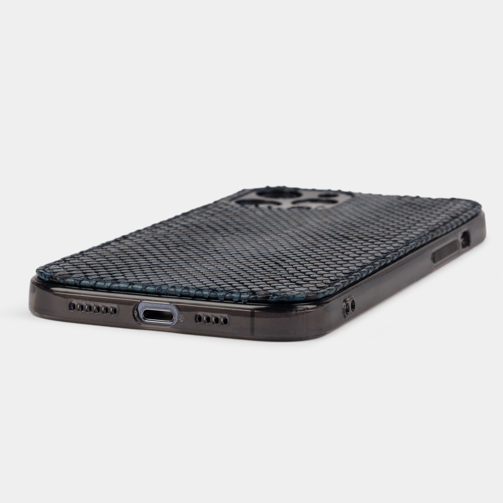 Чехол-накладка для iPhone 12 Pro Max из натуральной кожи питона, синего цвета