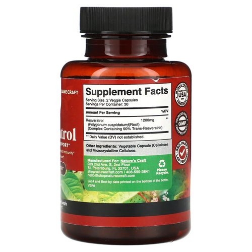 Nature's Craft, Ресвератрол, антиоксидантная поддержка, 60 капсул (600 мг на капсулу)