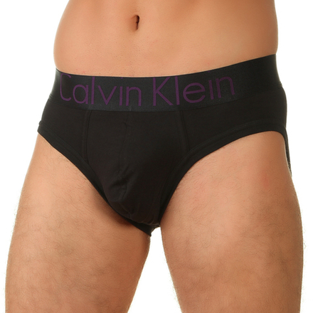 Мужские трусы брифы черные с широкой резинкой и фиолетовыми буквами  Calvin Klein