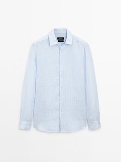 Massimo Dutti Льняная рубашка приталенного кроя, небесно-голубой