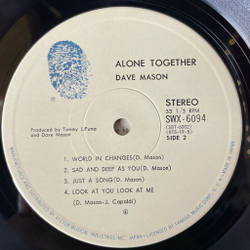 Винтажная виниловая пластинка LP Dave Mason Alone Together (Japan 1973) (No Obi) World In Changes
