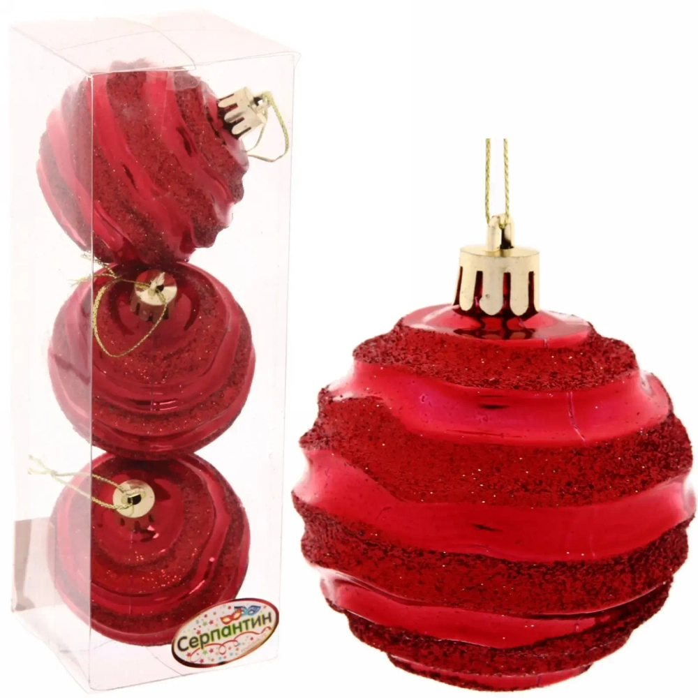 Новогодние шары 6 см (набор 3 шт) «Сказочное сияние», красный