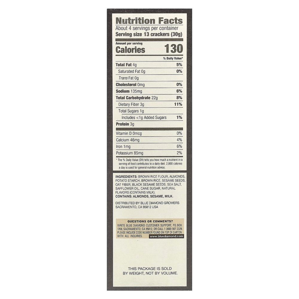 Blue Diamond, Artisan Nut-Thins, снэки из рисовых крекеров с миндалем, семенами кунжута, 120,5 г (4,25 унции)