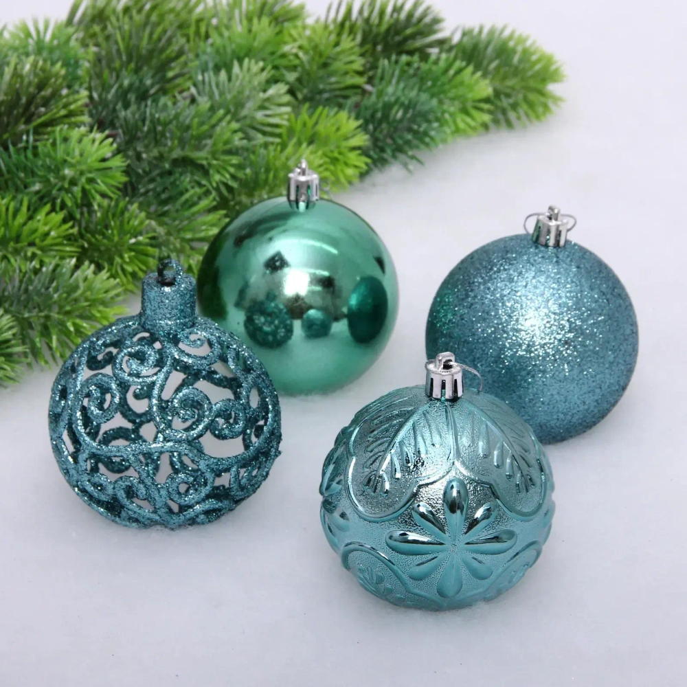 Новогодние шары 8 см (набор 24 шт) «Фактурный микс», темный нефрит