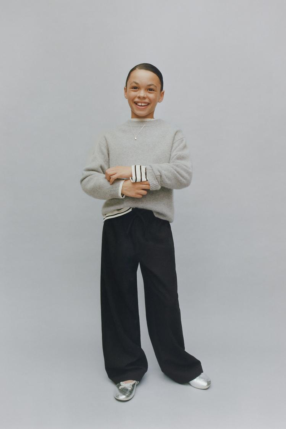 ZARA БРЮКИ WIDE LEG СО СТРАЗАМИ, ЧЕРНЫЙ