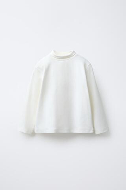 ZARA ТОП С ВОРОТНИКОМ-СТОЙКОЙ, БЕЛЫЙ