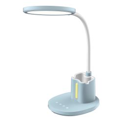 ULM-D150 15W-3000-6500K-DIM BLUE Светильник настольный светодиодный с подставкой под телефон и канцелярские принадлежности. С ночной подсветкой. Сенсорный выключатель. Диммер. Голубой. TM Uniel