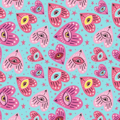 Голубой паттерн с розовыми сердцами