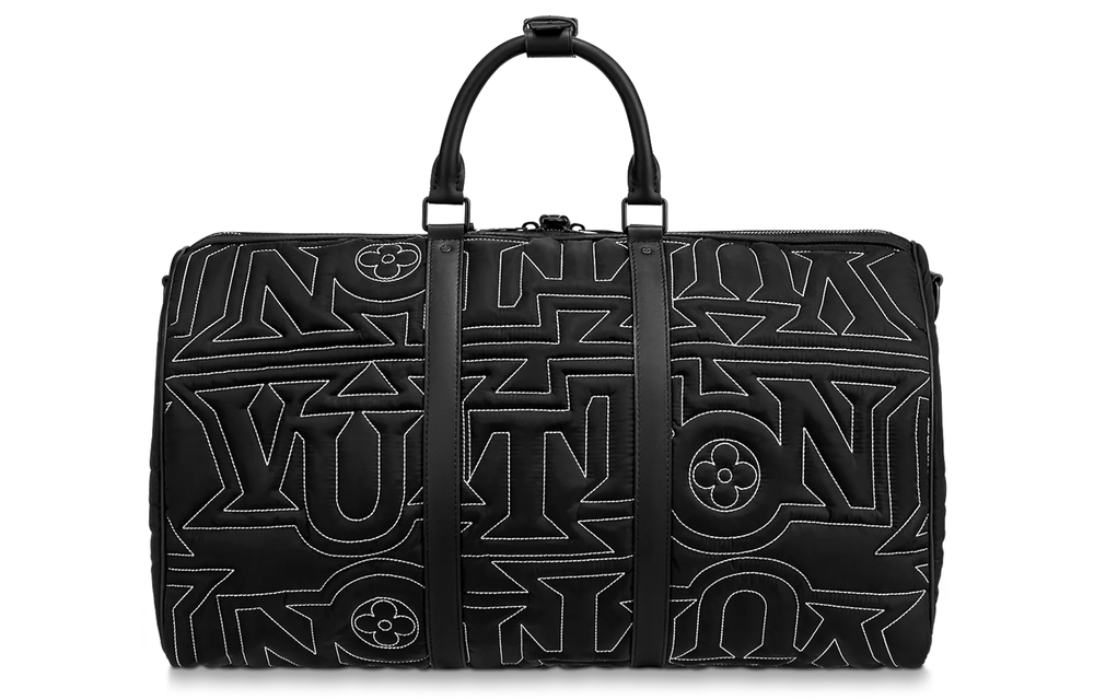 LOUIS VUITTON Keepall Cow Leather Trim Shoulder Bag, Crossbody Bag, Handbag, Travel Bag Men"s Black