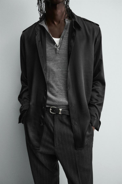 ZARA АТЛАСНАЯ РУБАШКА RELAXED FIT, ЧЕРНЫЙ