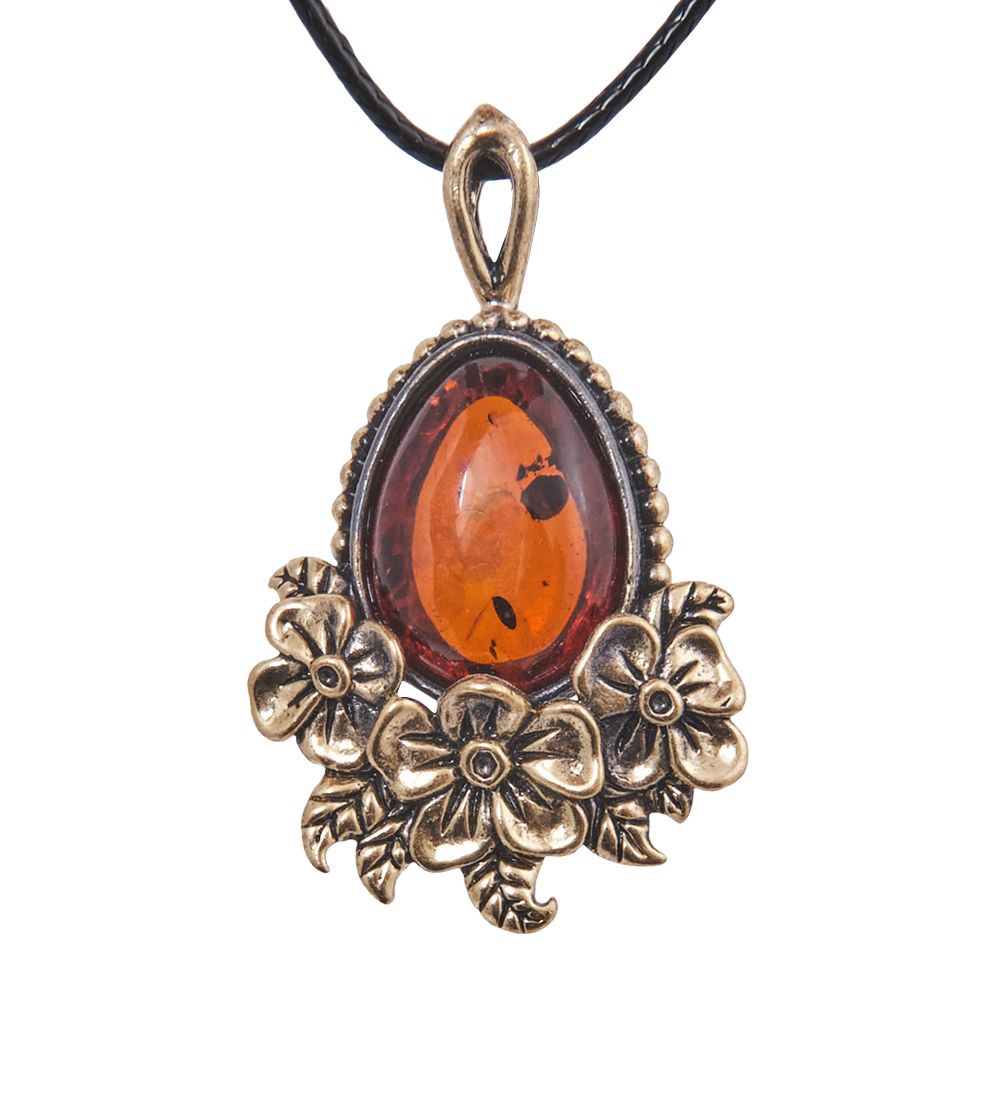 AM-4142 Подвеска «Цветочное Настроение» (латунь, янтарь)