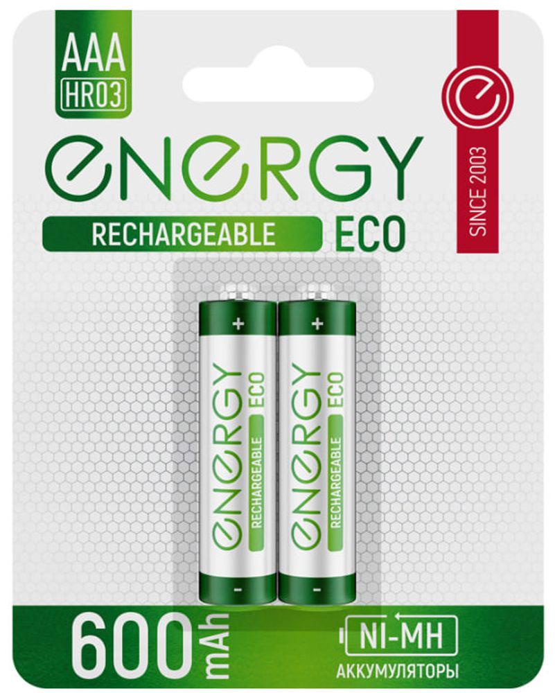 Батарейки аккумуляторные ENERGY EСО NIMH-600-HR3/2B (ААА) мизинчиковые, в спайке 2 шт Батарейки аккумуляторные ENERGY EСО NIMH-600-HR3/2B (ААА) мизинчиковые, в спайке 2 шт