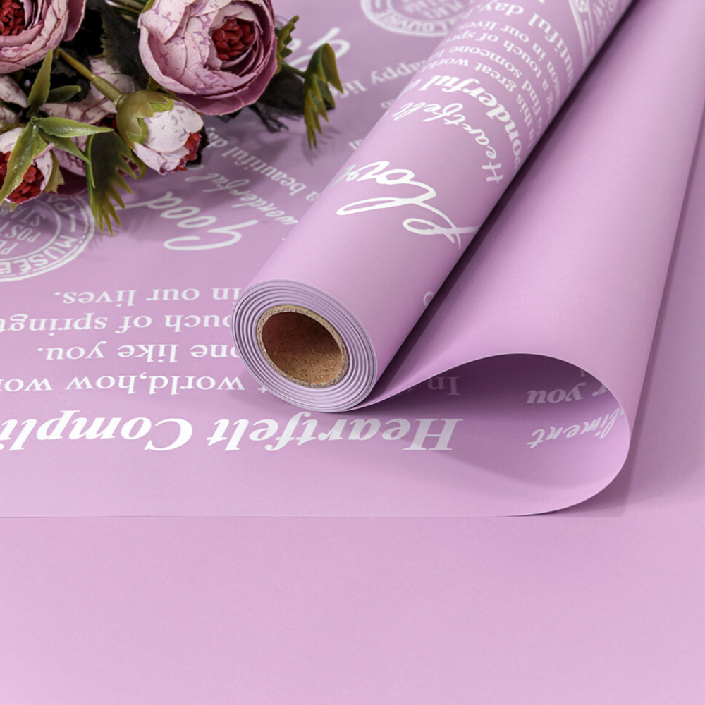 Пленка В рулоне 10 м х 58 см "Good Luck" с печатью (Сиреневый)
