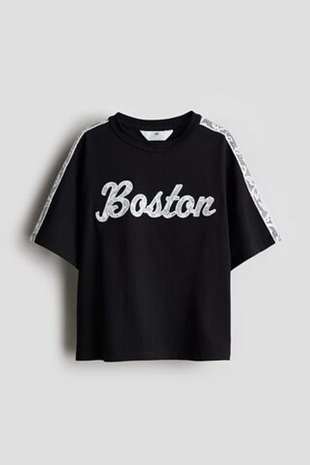 H&M Футболка оверсайз с принтом, черный