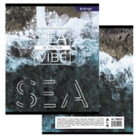 Тетрадь 36 л., А5, линия, Alingar "Sea vibe", скрепка, второй блок 60г/м2, мелованный картон (стандарт), 4 дизайна в пленке т/у