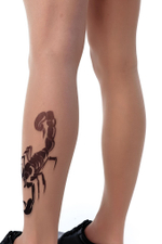 Колготки с принтом в виде скорпиона на левой ножке (Размер: S-M-L) (Цвет: бежевый)