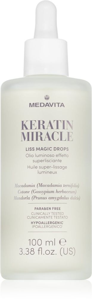 Medavita Keratin Miracle Liss Magic Drops - разглаживающий уход для придания блеска и смягчения волос /   100  ml  / GTIN 8033928003701