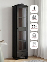 Шкаф витрина, 40х32х186, Бритта, сервант для посуды, с ящиком, однодверная, из массива дерева, черный бейц, Dipriz