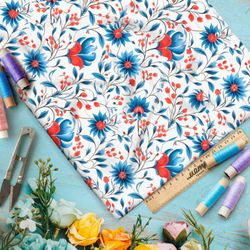 Ткань премиум атлас фантазийные васильки