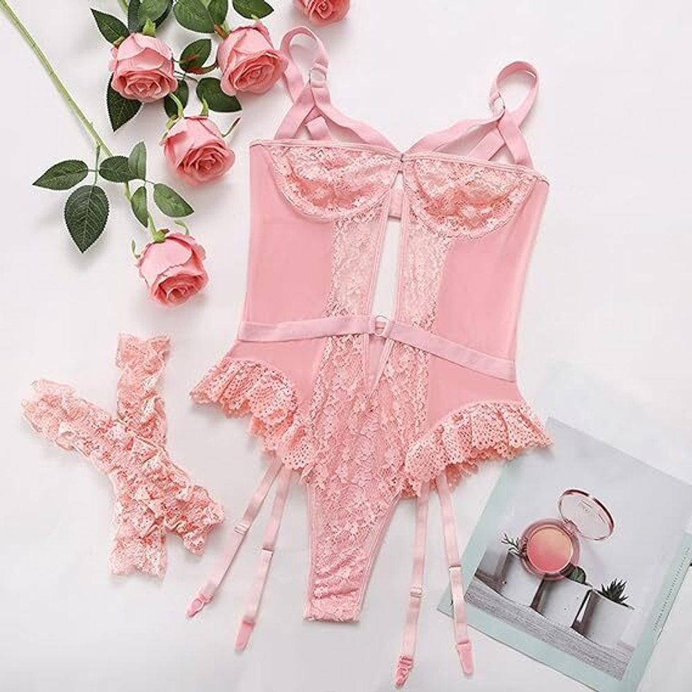 EroHot Perfect Боди корсет Miss Sevil с кружевом розовый
