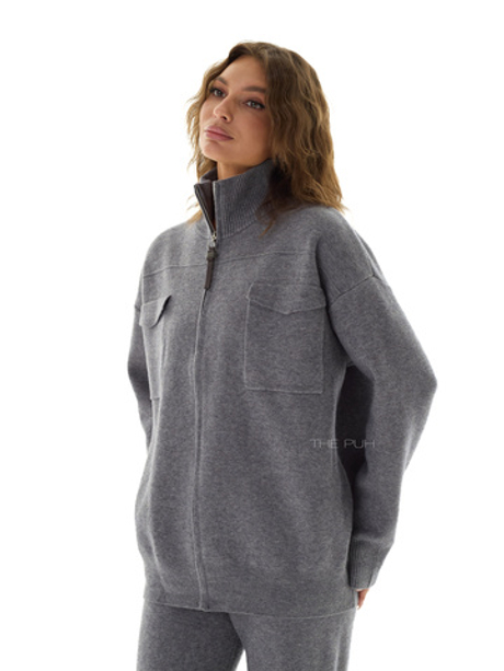 Трикотажный костюм с карманами темно-серого цвета