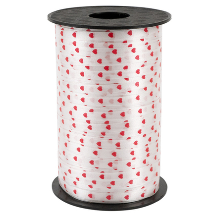 Лента полипропиленовая (0,5 см*250 м) Красные сердца на белом, 1 шт.
