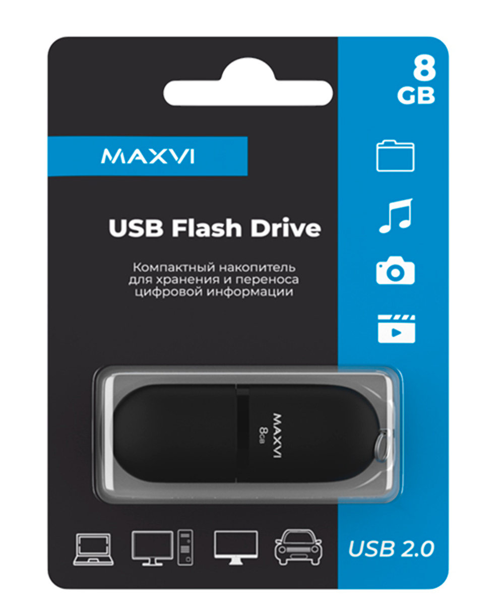 Карта памяти Maxvi USB SF 8GB black (FD8GBUSB20C10SF)