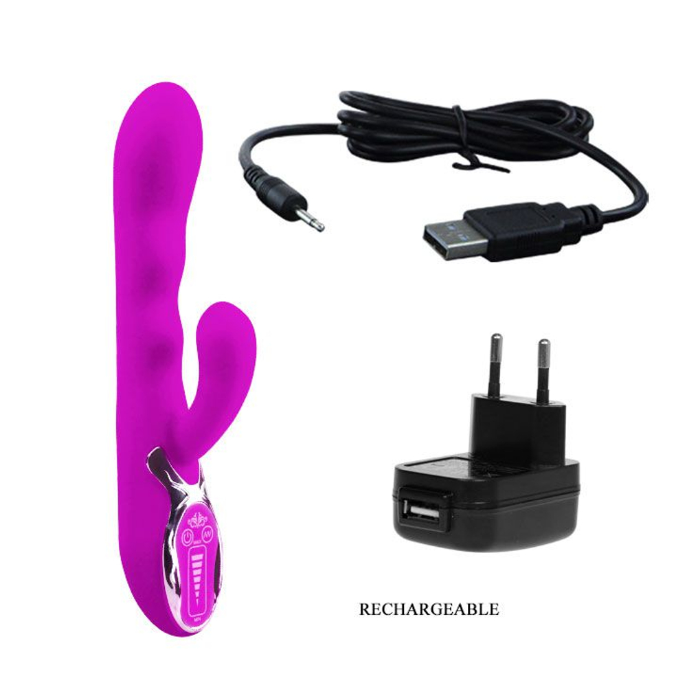 Перезаряжаемый вибратор Fantasy с клиторальным отростком - 22,5 см. (Цвет: лиловый)