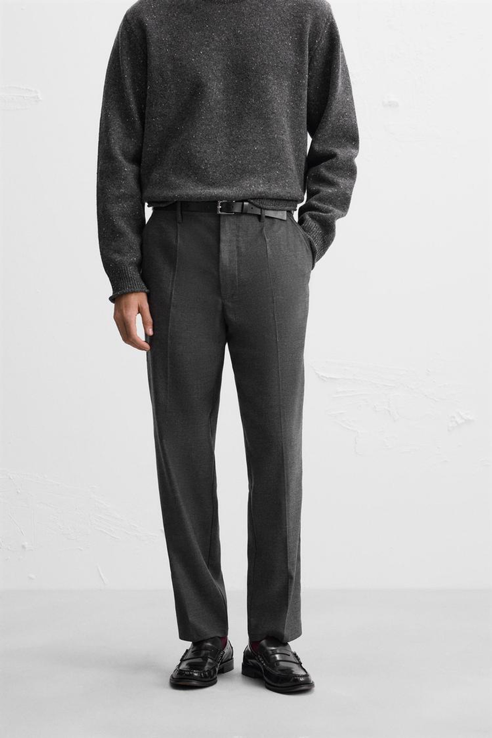 ZARA БРЮКИ ИЗ ФЛАНЕЛИ СО СКЛАДКАМИ, СЕРЫЙ