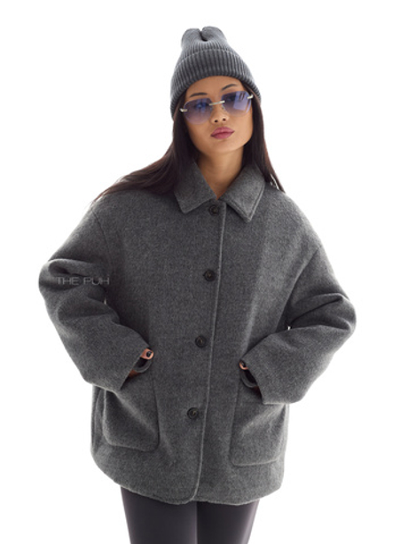 Темно-серая короткая шерстяная куртка-пальто