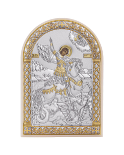 Георгий Победоносец, икона арочная, пластик белый 80х115