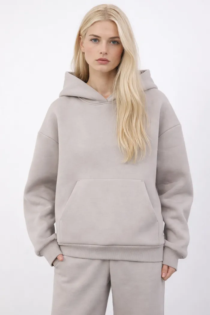 Утепленное худи свободного кроя цвета туман