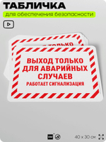 Табличка для обеспечения безопасности "Выход только для аварийных случаев", для офиса, по охране труда для предприятия, организаций, 40х30 см, Silver Plane x Айдентика Технолоджи