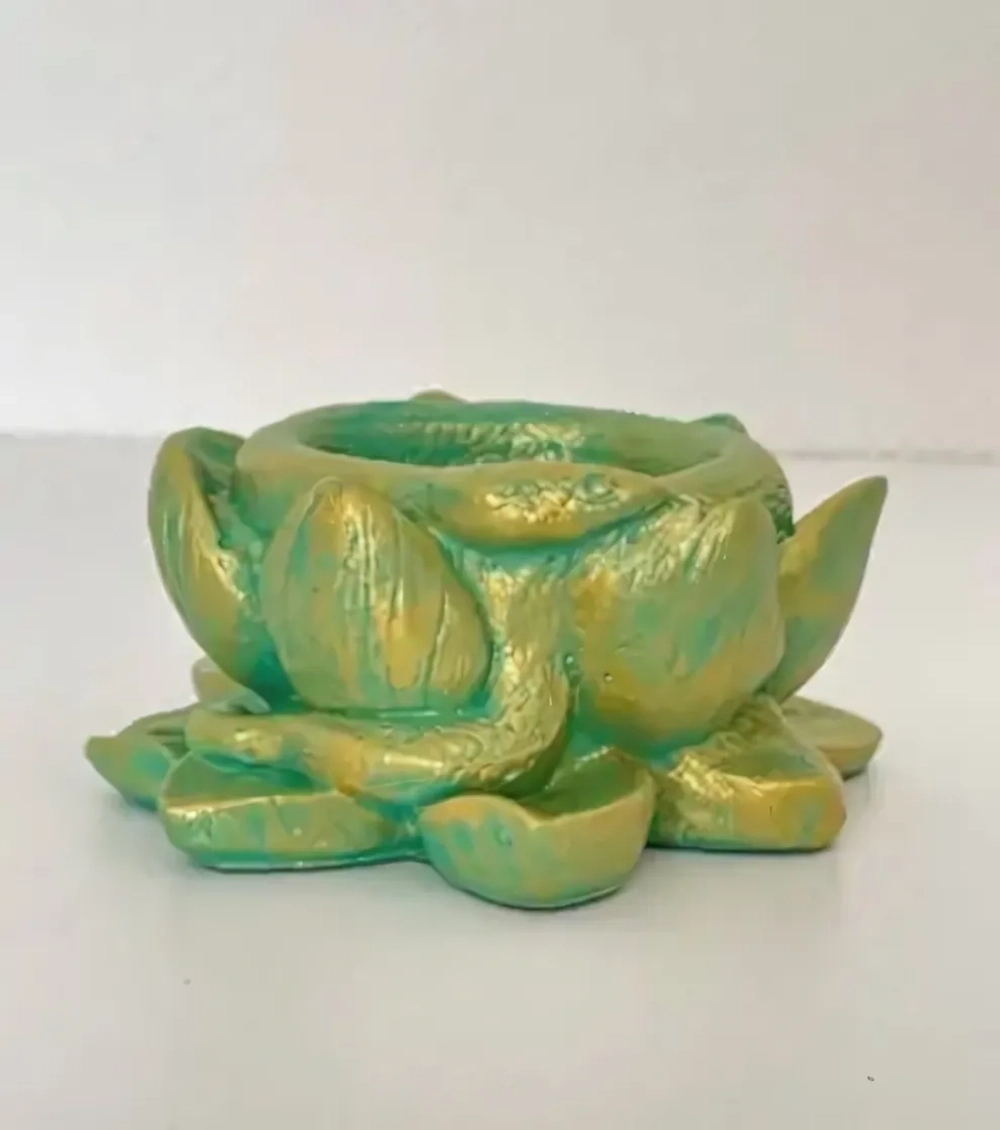 Подсвечник из гипса 12*5см «Змея в лотосе» (зеленый)