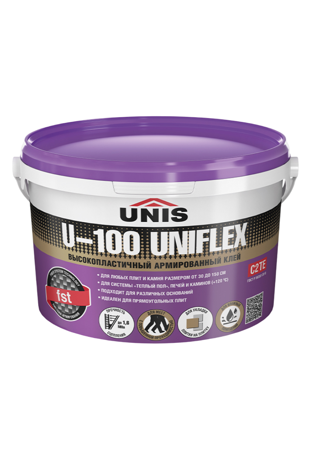 Клей UNIS U-100 UNIFLEX С2ТЕ высокопластичный для керамогранита крупного формата  5 кг ведро