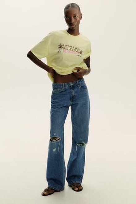 ZARA ФУТБОЛКА С ПРИНТОМ, ЖЕЛТЫЙ