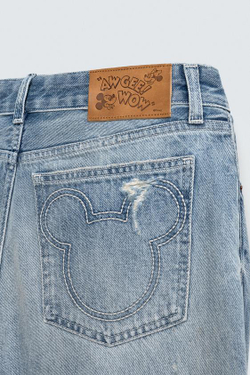 ZARA HARRY LAMBERT X DISNEY ДЖИНСЫ КЛЕШ С НИЗКОЙ ПОСАДКОЙ, СИНИЙ