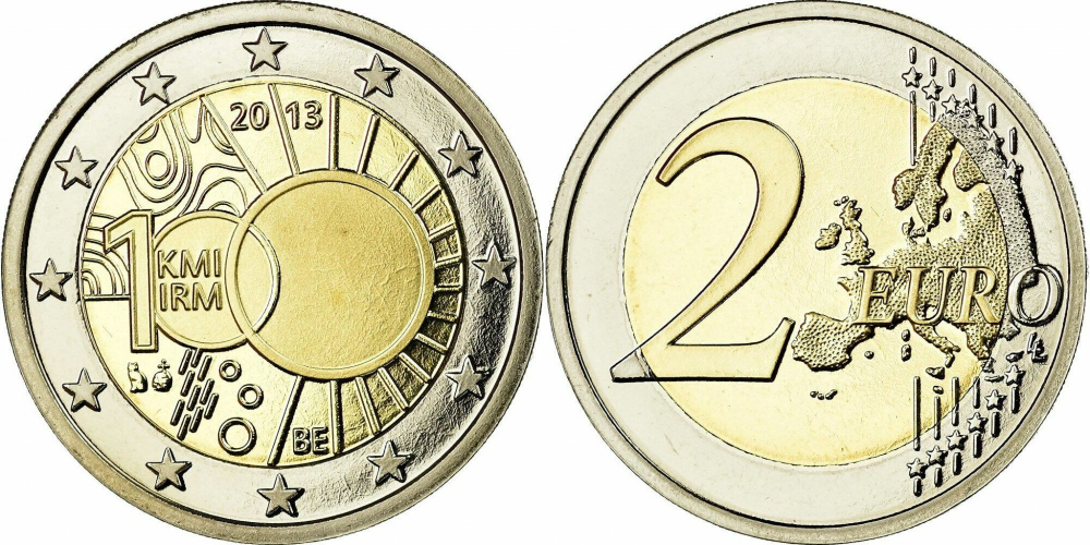 Бельгия 2 евро, 2013 100 лет Королевскому Метеорологическому Институту aUNC