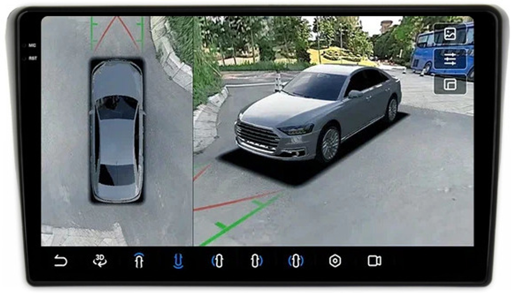 Магнитола для Toyota Avensis T250 2003-2009 (рамка черная) - FarCar BX3049M-360 монитор 9.5" 2K QLED на Android 13, 6Гб+128Гб, CarPlay, 4G SIM-слот, 4 камеры в комплекте