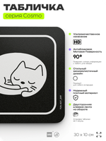 Табличка Тише, кот спит, шуточная прикольная табличка на дверь и стену черная, для офиса и дома, серия COSMO FUN, 30х10 см, Айдентика Технолоджи